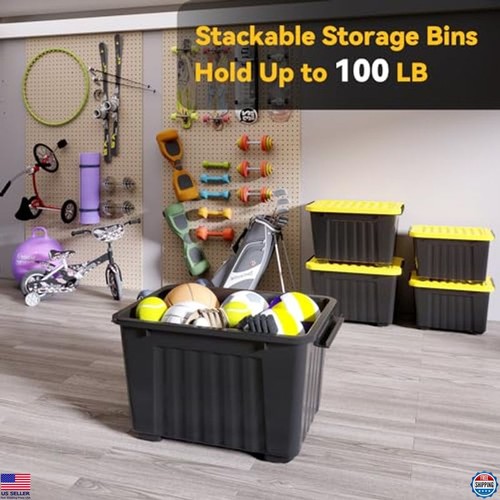 72Qt Stackable Plastic Storage Bins with Lids & Latching Buckles - 6 Pack - Picture 5 of 6