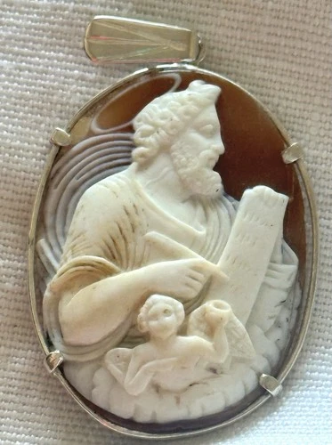 VICTORIAN X RARE ST MATHEW SHELL CAMEO STERLING SILVER  PENDANT