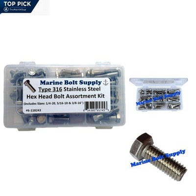 80-Piece Type 316 Stainless Steel Hex Bolt Assortment Kit Marine Grade,