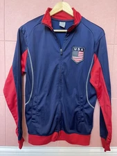 USA Jacket Mens Small Blue Red Track Full Zip Mock Neck Polyester Crest