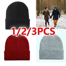 Unisex Beanie Hat Cap Plain Knit Ski Skully Cuff Winter Warm Slouchy Men Women