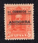 Spanish Andorra 1928 50c orange Overprint, Scott 9 MH, value = $18.00 — photo 1