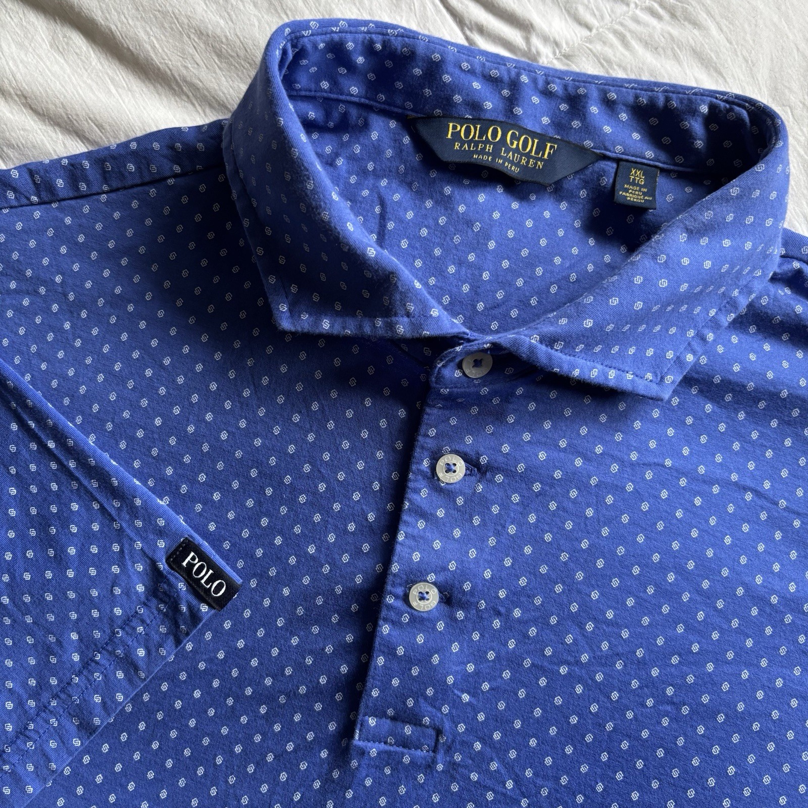 Vtg Y2K POLO GOLF Ralph Lauren Pima Cotton Shirt Men XXL Blue Foulard EUC Preppy