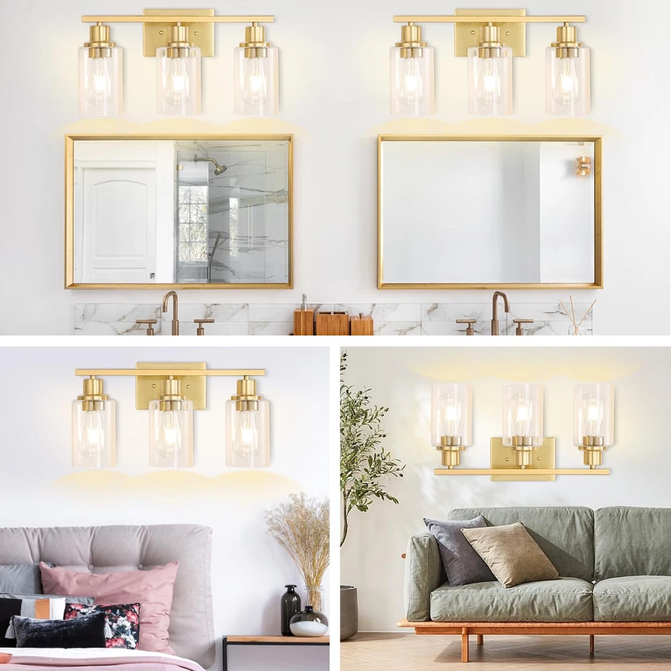 3-Light Gold Bathroom Light Fixtures, Brushed Brass Vanity Light Fixture Mode... - Image 4 of 4