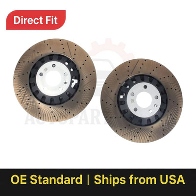 New Pair Set of 2 Front 375mm Drilled Brake Disc Rotors for 2018-2023