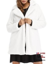 Womens Winter Warm Lapel Faux Fur With Inner Lining & Buttons Large Cd White