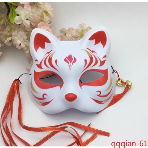 Half-Face Fox Mask Painted Japanese Style Masquerade Ball Halloween Cosplay Prop - Picture 4 of 12