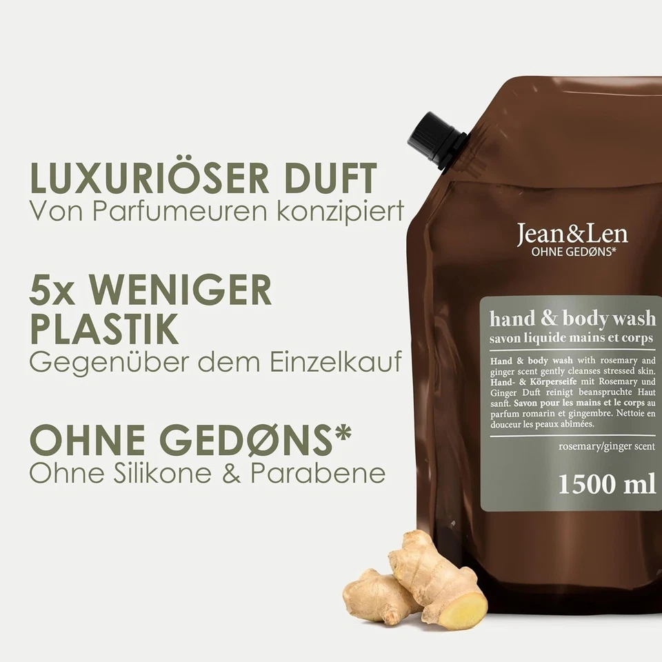 Jean & Len Rosemary/Ginge r Hand & Body Wash Refill, 1.5 Liters, 1500 ml - Bild 3 von 4