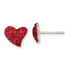 Sterling Silver Rhodium-plated Red Preciosa Crystal Heart Post Stud Earrings