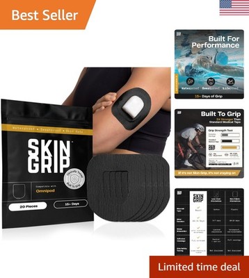 Waterproof & Sweatproof Omnipod Patches, 20 Pre-Cut Medical Tape Covers, Black