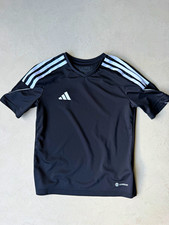 adidas Aeroready Boys Black V-Neck Short Sleeve Jersey Tee Logo 9-10Y