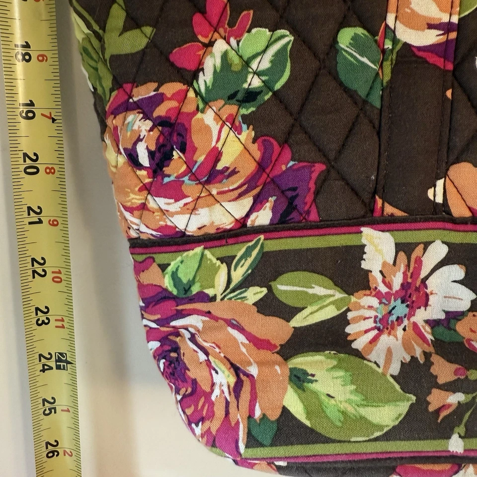 Bolso de Mano Vera Bradley 16.5" x 14" Marrón Floral "ROSA INGLESA" Go Round Cremallera Foto 3 de 4