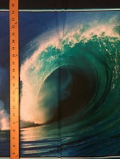 OCEAN WAVE TROPICAL SURF WATER SURFING TIDAL DIGITAL ART COTTON FABRIC PANEL