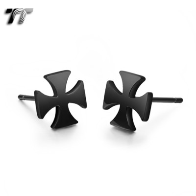 TT Black Stainless Steel IRON Cross Stud Earrings (EC100) NEW