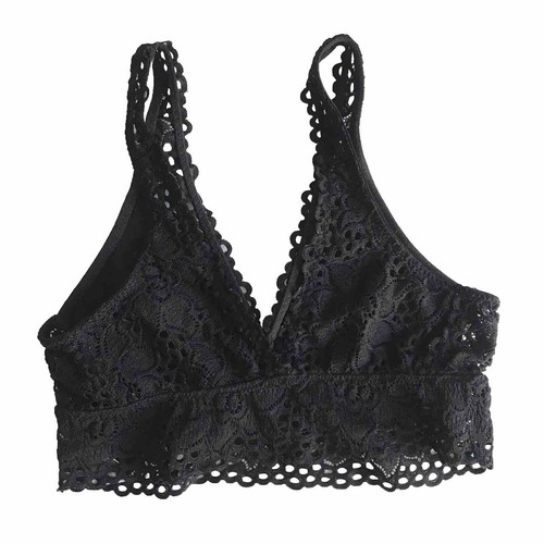AERIE Lace Plunge Black Bralette Bra Size S Small Pullover V Front /Back aeo EUC