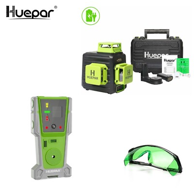 Huepar B03CG grüner 3D selbstnivellierender Laser mit Empfänger LR8RG und Brille