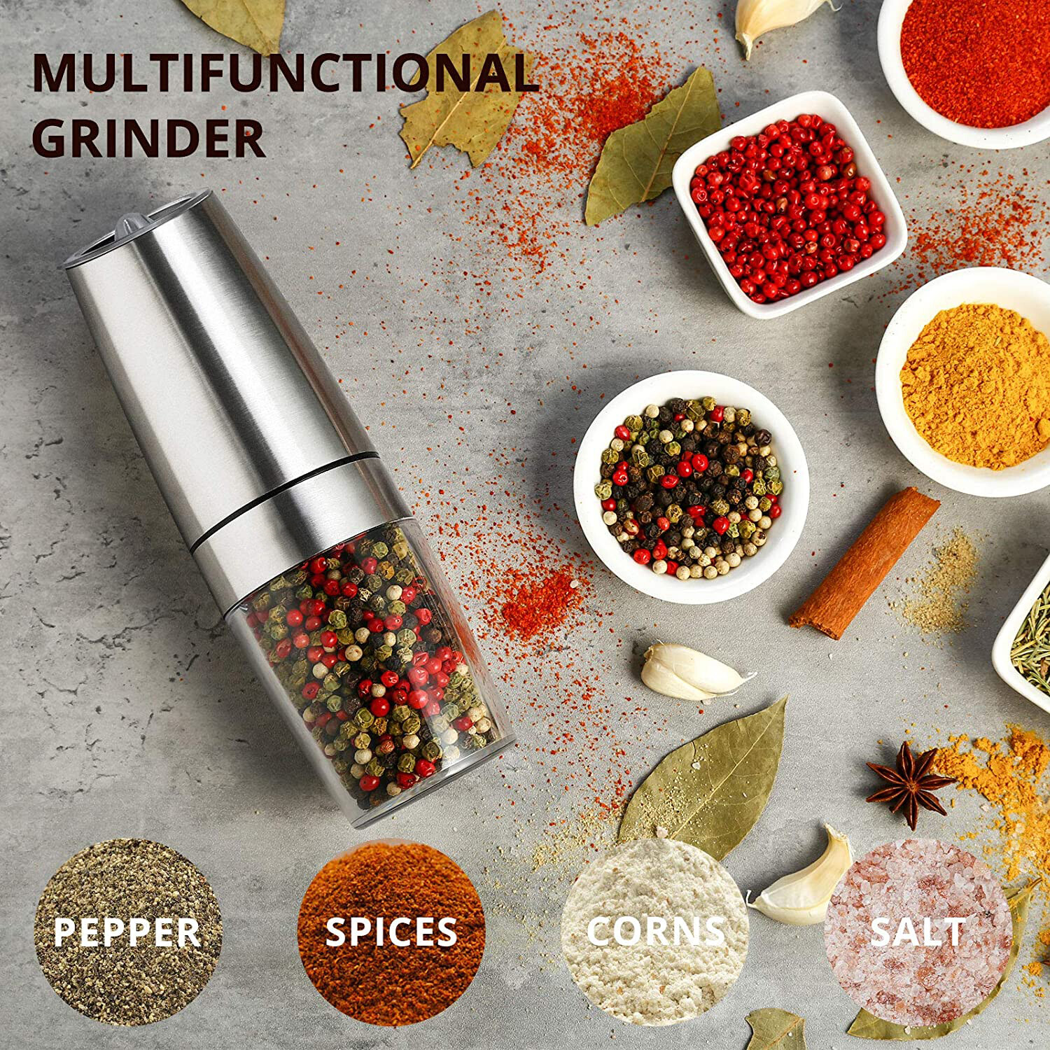 Electric Salt and Pepper Grinder Coarseness Pepper Grinders with Blue LED Light, Size: 215