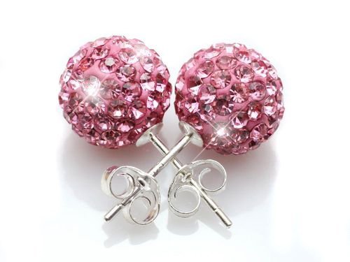 Shamballa 8mm Earrings Ball Stud on Silver with Genuine PRECIOSA Crystals - Picture 18 of 20