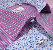 Multi-Color Plaids & Checks Dress Shirt Business Casual Magenta Red Green Blue