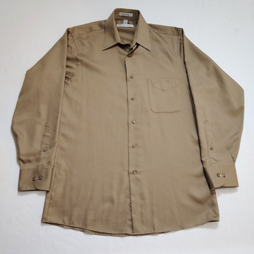 Geoffrey Beene Button Shirt Mens 15 32/33 Brown Sateen Comfort Soft Wrinkle Free