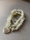 Cream Mother of Pearl Chip Stretch Bracelet W/Heart MofP StretchCharm 2 Strand