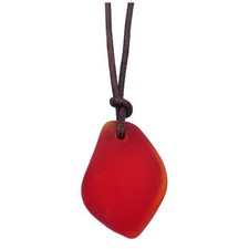 Hawaiian Sea Glass Necklace, Small Puff Ruby Red Necklace Leather Cord Necklace