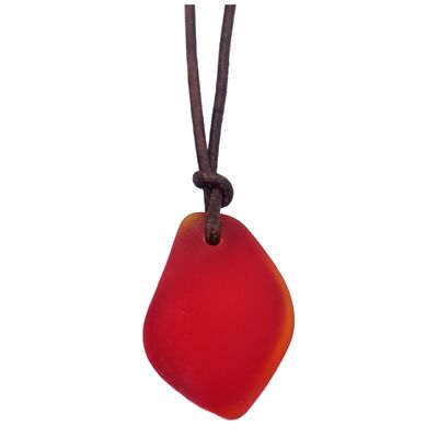Hawaiian Sea Glass Necklace, Small Puff Ruby Red Necklace Leather Cord Necklace