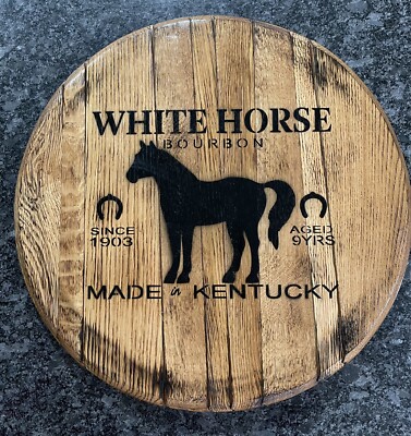 Bar Decor (White Horse Bourbon) Authentic Kentucky Bourbon Whiskey Barrel Lid