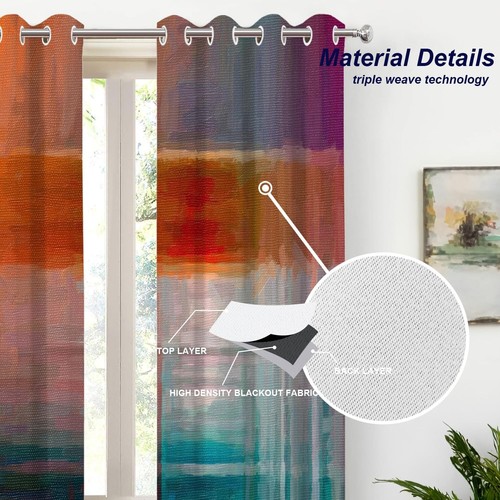 Batmerry Orange Abstract Color Blackout Curtains for Bedroom, Blue Modern Gro... - 第 2/6 張圖片