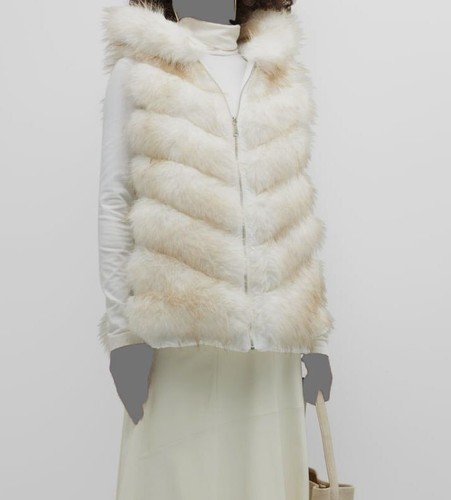 $496 Kelli Kouri Women's White Reversible Faux Fur Hooded Vest Jacket Coat Sz L - Picture 1 of 7
