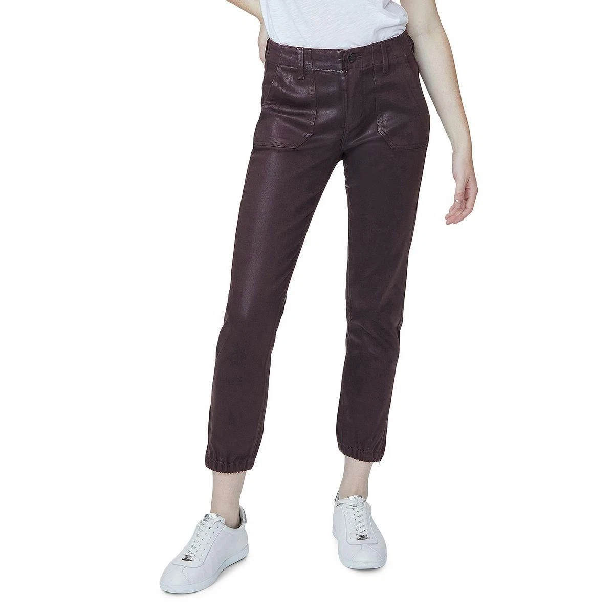 Paige Womens Mayslie Brown Coated High Rise Denim Jogger Jeans 28
