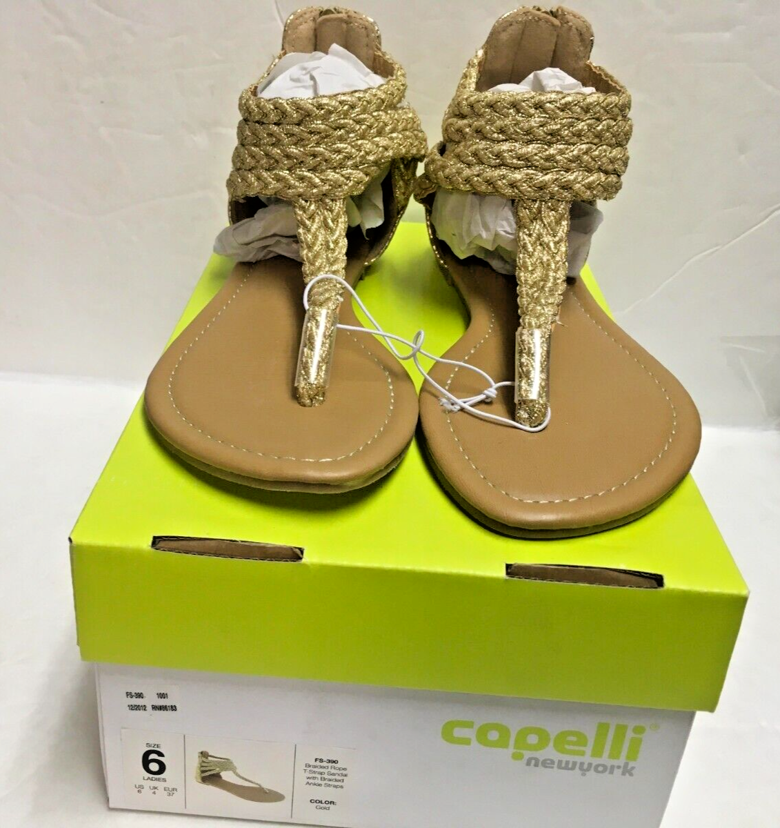 Capelli New York Golden Braided rope T-strap sandal, braided ankle strap  Size