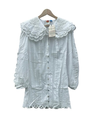 Anthropologie Farm Rio verziertes Minikleid mit Kragen $ 248 Medium M weiß neu mit Etikett - Bild 4 von 16