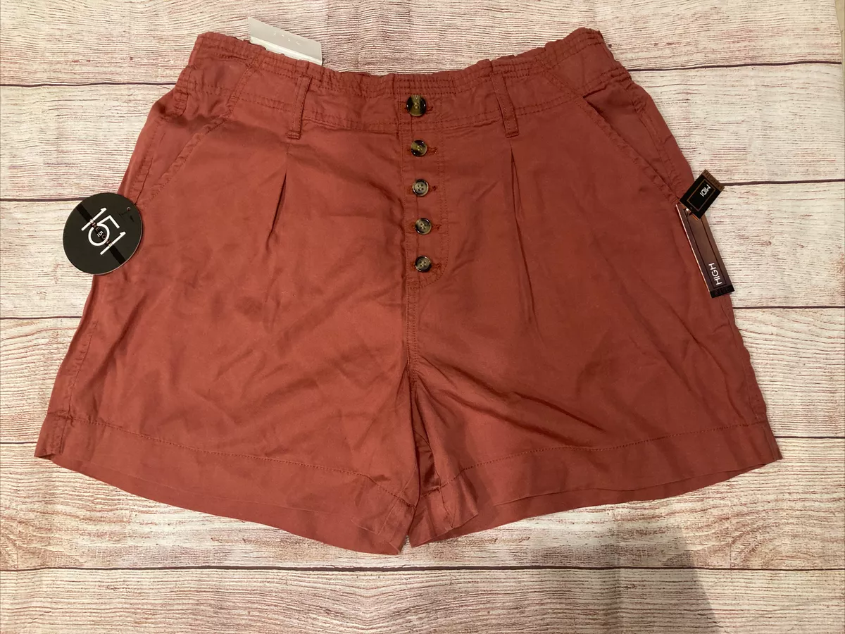 151 LARGE Women’s shorts MID Length High Rise Fake Buttons Tiny Nicks On  Front