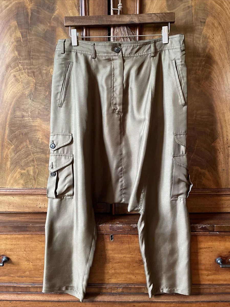 CHRISTIAN DIOR harem pants FR 38 US 6 military green drop crotch silk capris