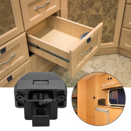 Push Button Latch Knob Lock RV Drawer Cupboard Door Caravan Cabinet Handle Black - Picture 3 of 12