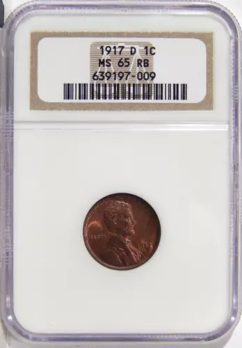 1917-D 1c NGC MS 65 RB ~ GEM BETTER DATE LINCOLN CENT
