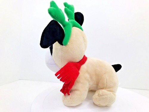 Hallmark Tan Black Christmas Puppy Dog 7" Plush Green Antlers Red Collar - Picture 4 of 5