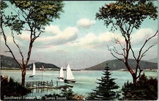 Vintage Postcard Southwest Harbor, Maine Somes Sound Ji9
