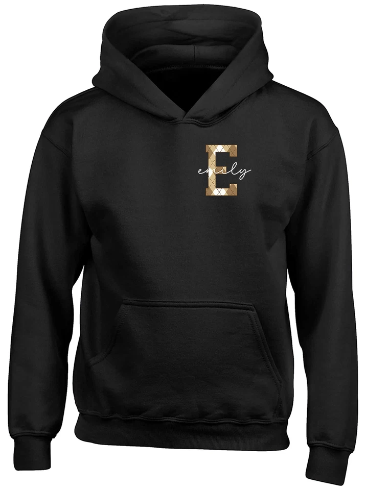 BABY ORIGINALS Personalisierter Alphabet Taschen Design Kinder Hoodie braun Karomuster Junge Mädchen Top