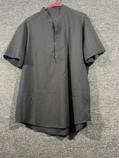 SHEIN Womens Black Half Button Short Sleeve Shirt Size L