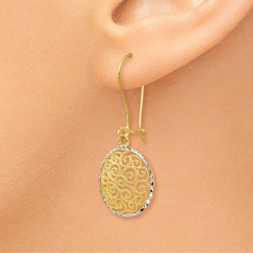 Leslies 14k Yellow Gold Two-tone Filigree Dangle Earrings 143A - Picture 3 of 4