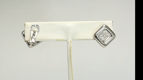Diamond Cluster Puffed Square Earrings .18CT G Color VS Clarity 18K WG 5/8" - Video 1 of 1
