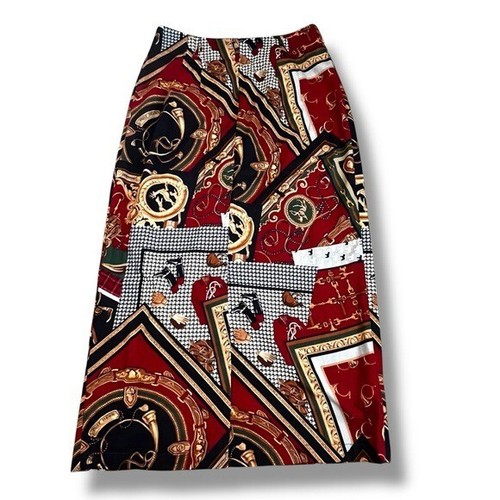Vintage Ruff Hewn Midi Wrap Skirt Equestrian Print Horses Riding Preppy Size 10 - Picture 8 of 10