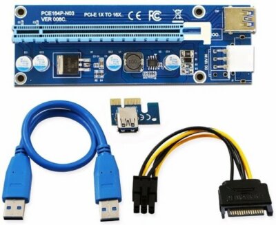 PCI-E 1x to 16x Powered USB 3.0 Extender Riser 006C