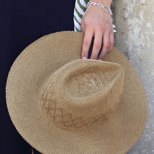 Summer Fedora Hat Holiday Recycled Packable Buff Straw Diamond Crown Cord Trim - 第 1/3 張圖片