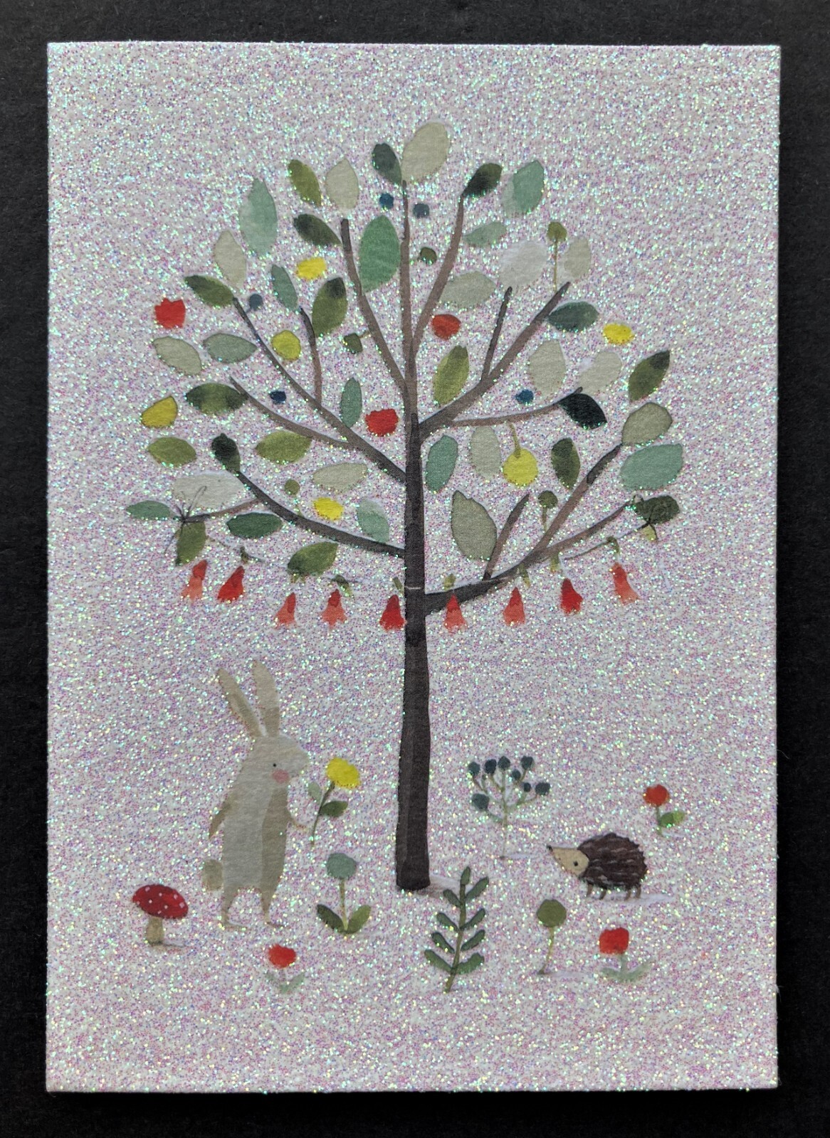 SET OF 6 Papyrus Rabbit Hedgehog Glitter SMALL Blank Note Cards Gold