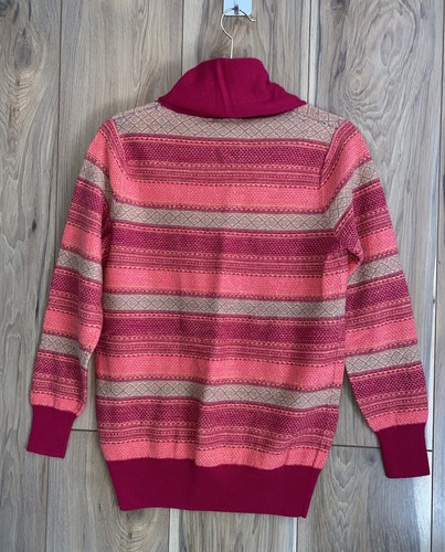 Cabelas Womens Medium Sweater Cowl Neck 50% Merino Wool Pink Orange Striped FLAW - Picture 2 of 11