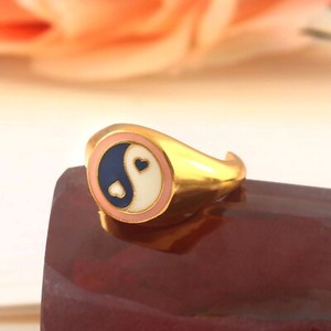 Authentic 925 Sterling Silver Ring Blue & White Enameled Yin Yang Gold Plated Ring