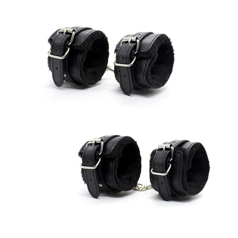 PU Leder Plüsch Handschellen Knöchel Manschette mit Kette Fesseln Rollenspiel - Bild 4 von 4